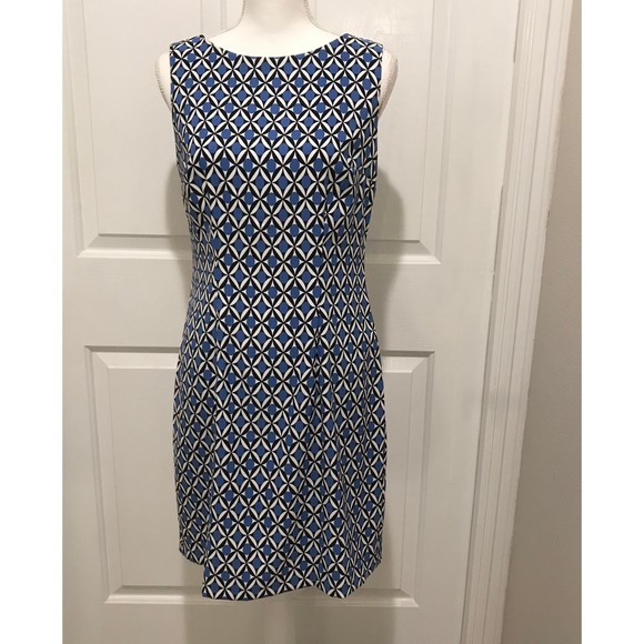 AB Studio Blue Geometric Print Sleeveless Sheath Dress Size 8 - Picture 1 of 9